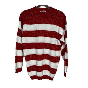 American Pride VTG Red‎ White Striped Sparkly Knit Sweater Size Large Made USA